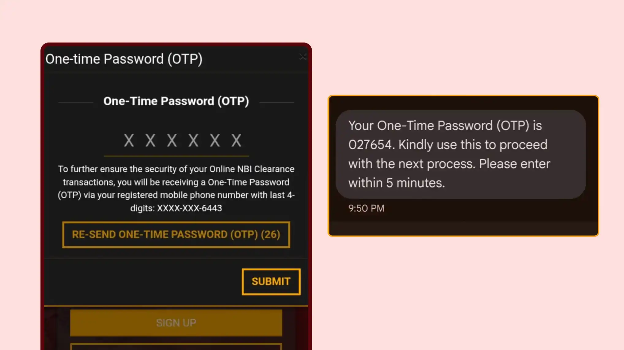 NBI Clearance 7 Enter the OTP One Time Password 1